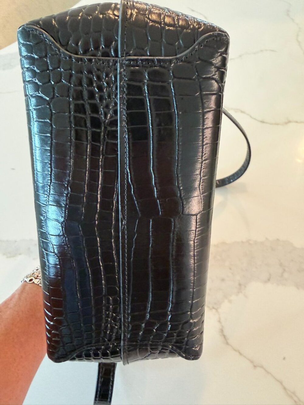 LONGCHAMP BLACK CROC EMBOSSED ROSEAU SMALL PURSE - Picture 4 of 5